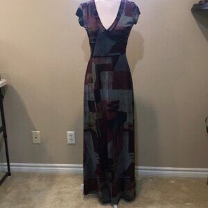 OLIVIA MATTHEWS Burgundy and Gray Patchwork Fit & Flare Maxi Dress-Size S